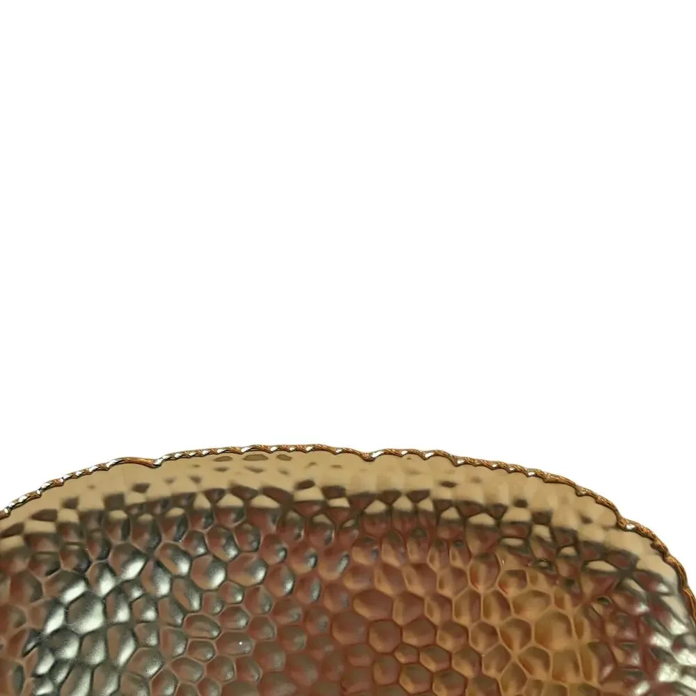 Hammered Matte Gold Serving Platter 11x7 Ceramic Scalloped Holiday Glam NEW